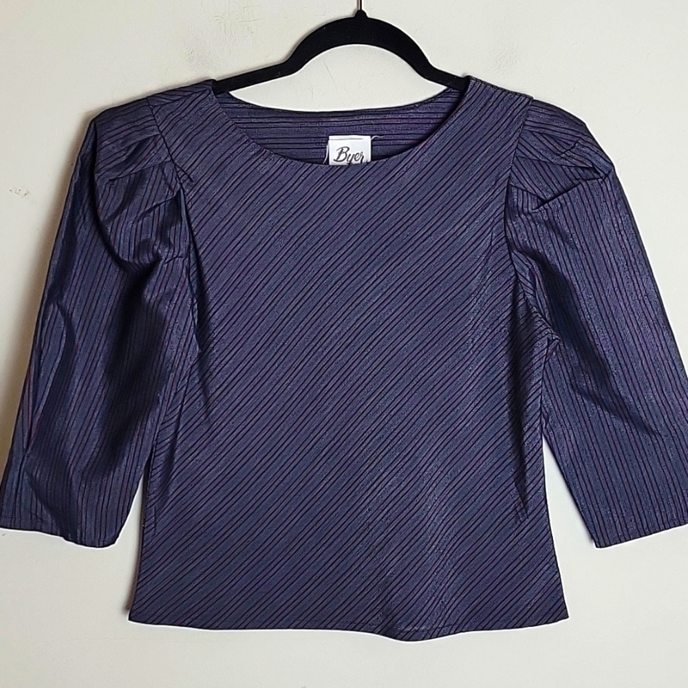 Vintage 80s striped puff sleeve blouse top